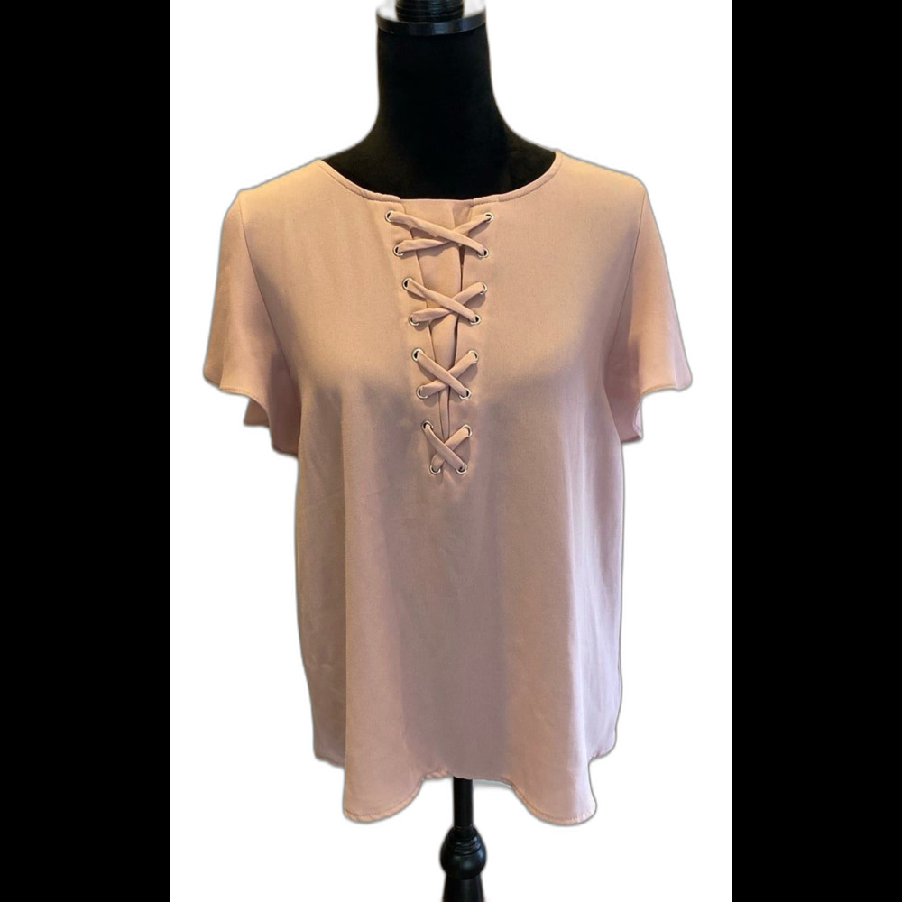 Maurice’s Blouse Plus Size XL Dusty‎ Rose Pink  Lace Up Front Flutter Sleeve